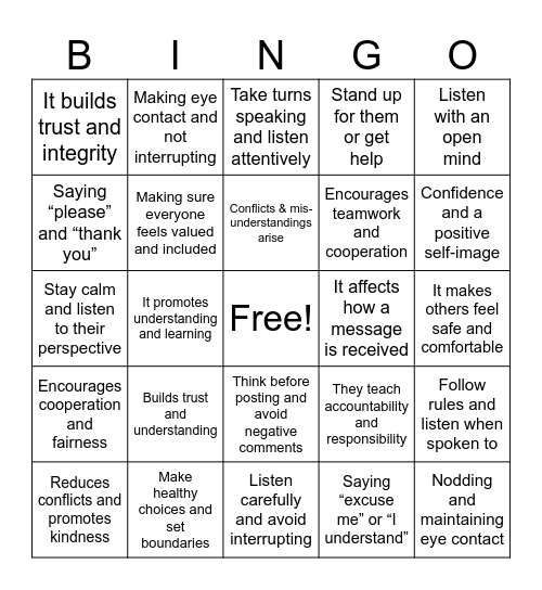 RESPECT Bingo Card