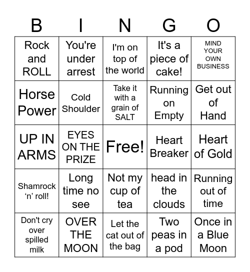 Brain Power TEASER Bingo Card