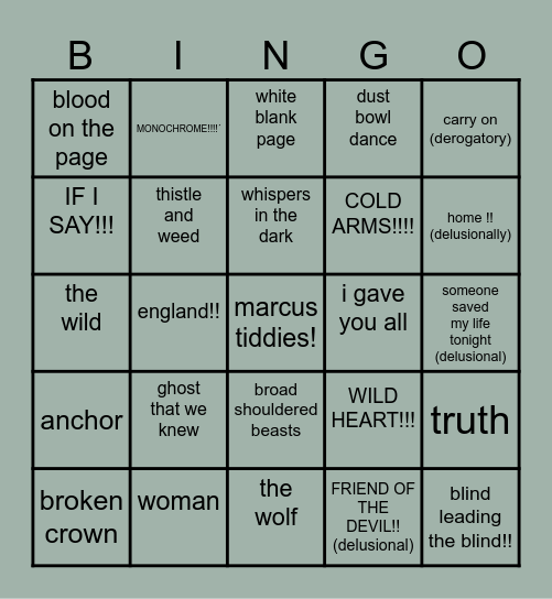 mumford bingo Card