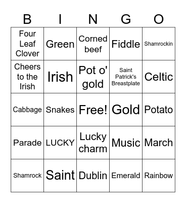 St. Patrick Day Bingo Card