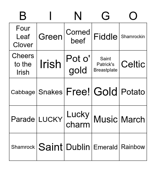 St. Patrick Day Bingo Card