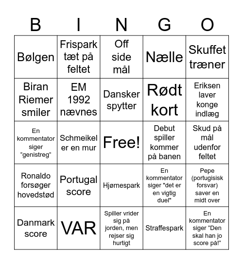 Fodbold Bingo Card