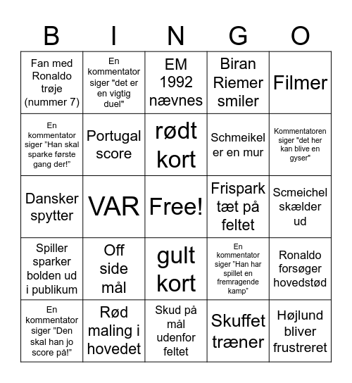 Fodbold Bingo Card