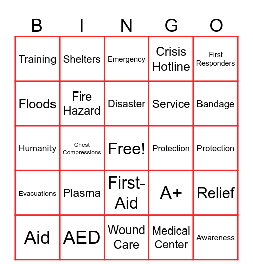 Red Cross Bingo Card