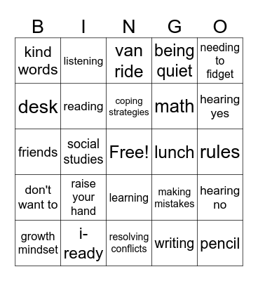 School Expectations Bingo Card