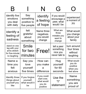 Expressions Bingo Card