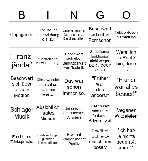 Boomer Bingo Card