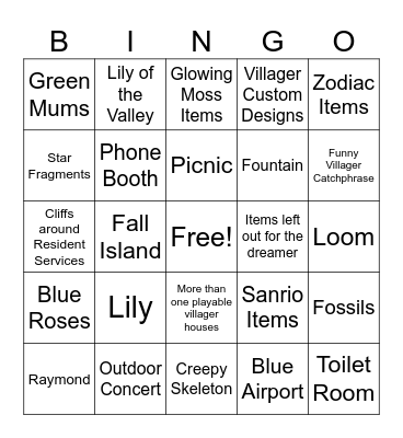 Dream Address Bingo Card