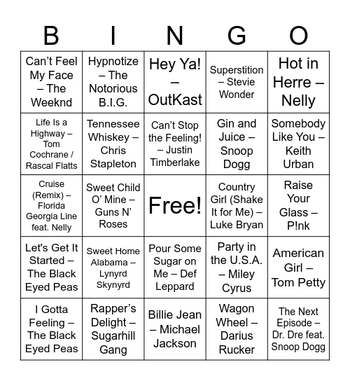 Road trip v1 Bingo Card