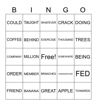 HIGH FREQUENCY WORDS Bingo Card