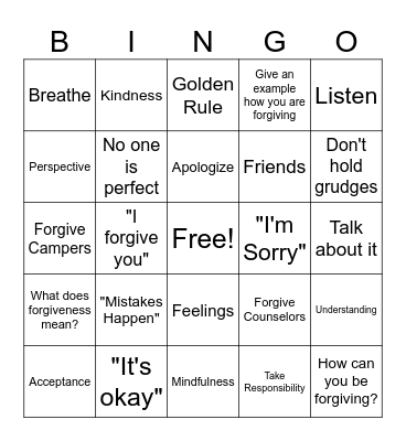 Forgiveness Bingo! Bingo Card