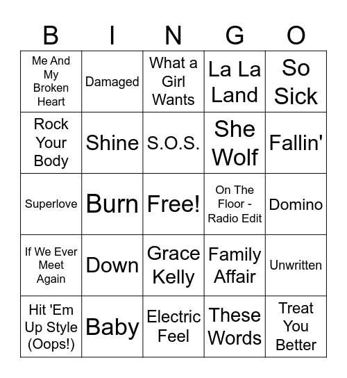 (A) Music Bingo Round 1 Bingo Card