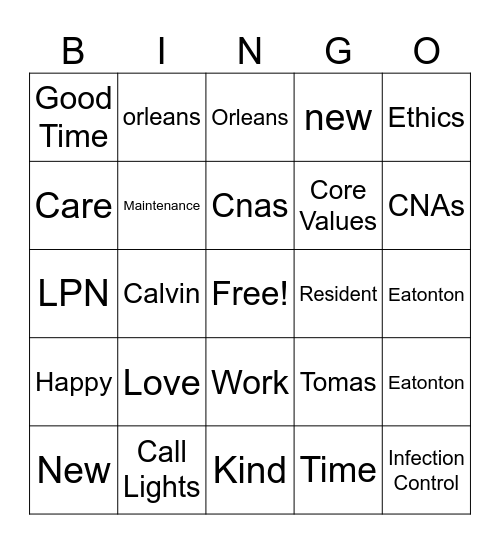 New Orleans Bingo Card