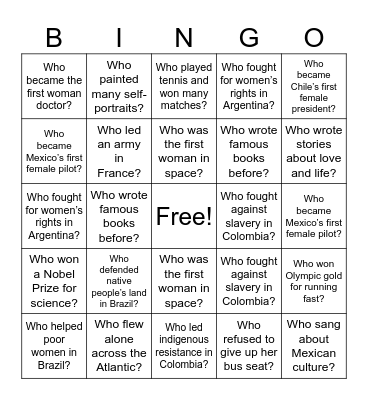 Women Heroes BINGO Card