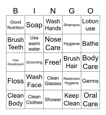Hygiene & Self-Care Bingo Card