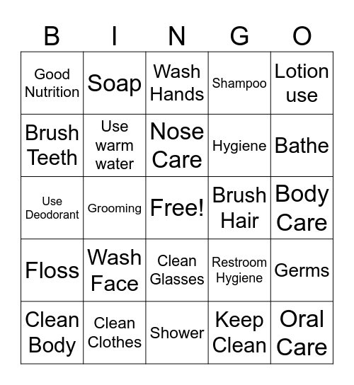 Hygiene & Self-Care Bingo Card
