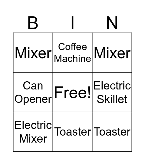 Small Appliances Bingo  Bingo Card