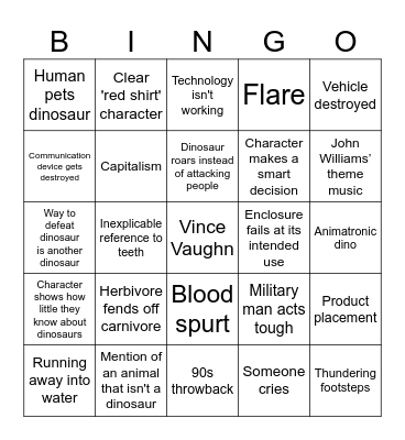 The Lost World Bingo Card