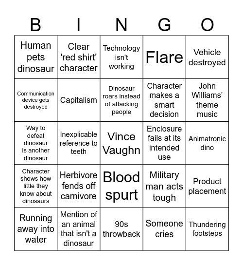 The Lost World Bingo Card