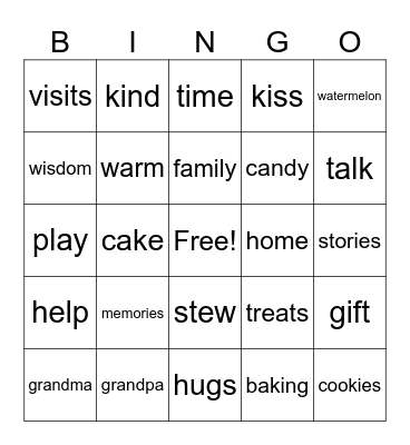 Grandparent's Day Bingo Card