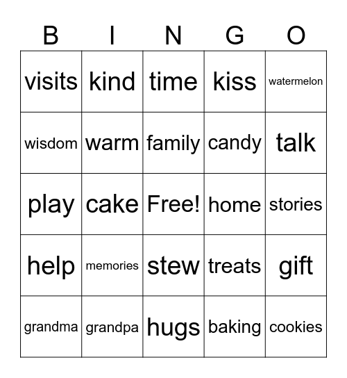 Grandparent's Day Bingo Card