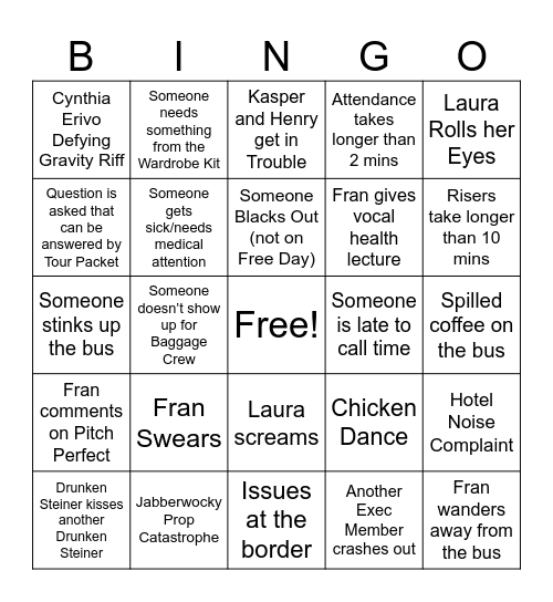 Tour Bingo ‘25 Bingo Card