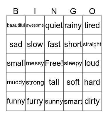Adjective Bingo Card
