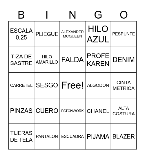 FASHION BINGO Card