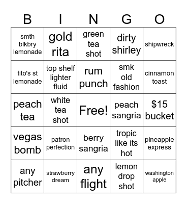 Bar Bingo Card