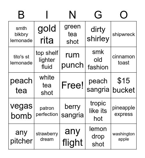 Bar Bingo Card