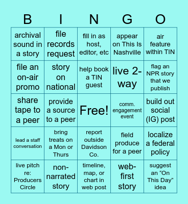 Newsroom Bingo Spring '25 Bingo Card