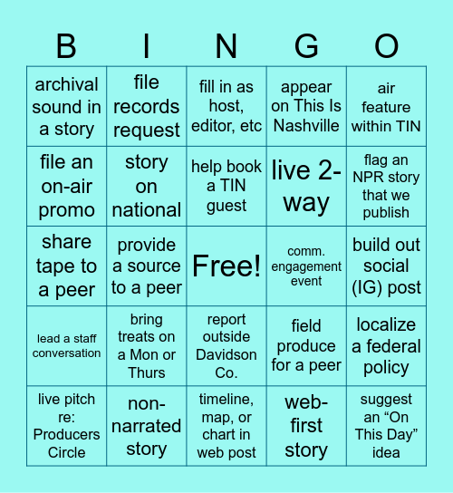 Newsroom Bingo Spring '25 Bingo Card