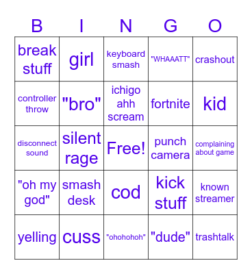 gamer rage Bingo Card
