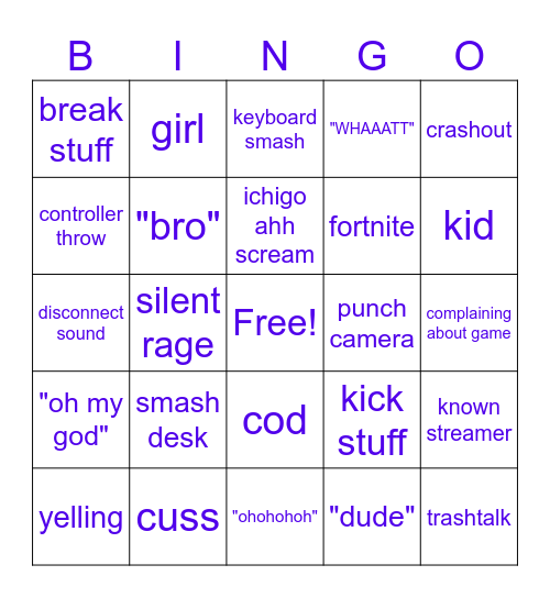 gamer rage Bingo Card