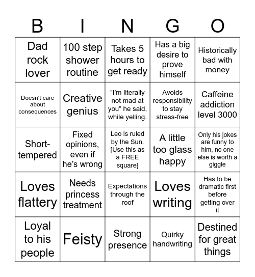 LEO MAN BINGO Card
