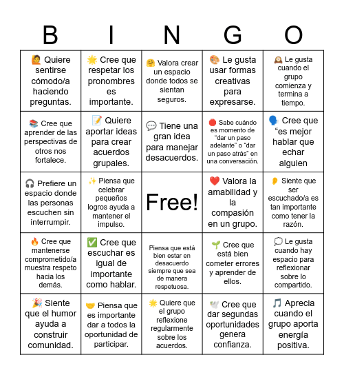 Ms. P's Class Bingo Card