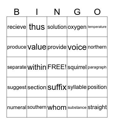 4th Grade Sight Words Bingo Card