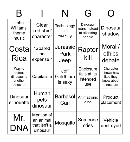 The Lost World Series Bingo Card