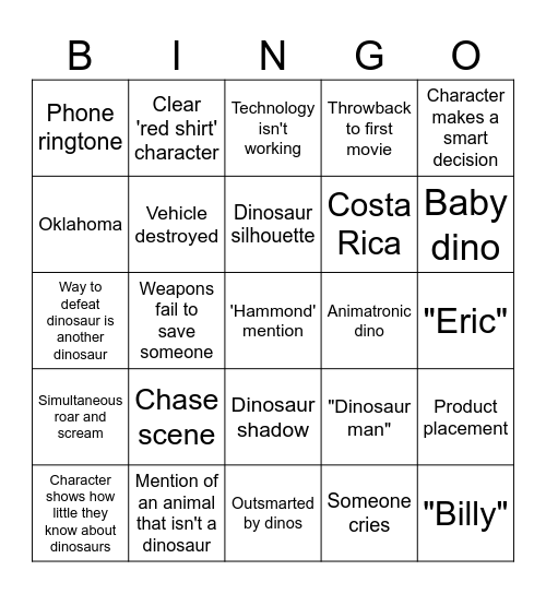 The Lost World Series Bingo Card