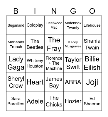 Musical Bingo Card