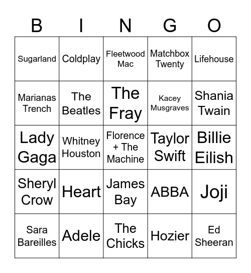 Musical Bingo Card