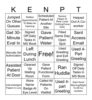 Medical Secretary  Bingo Card