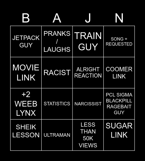 guuuud lynx Bingo Card