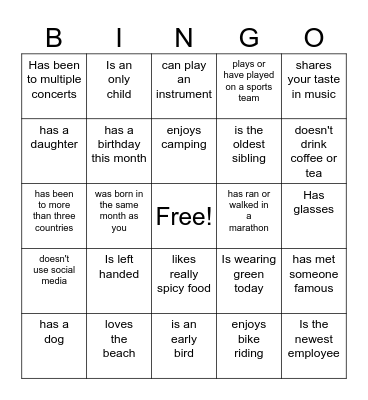Calvert County Employee Bingo Card