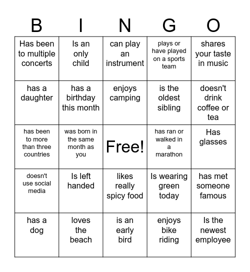 Calvert County Employee Bingo Card