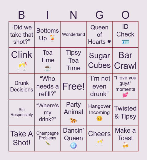 Twisted Tipsy Bingo Card
