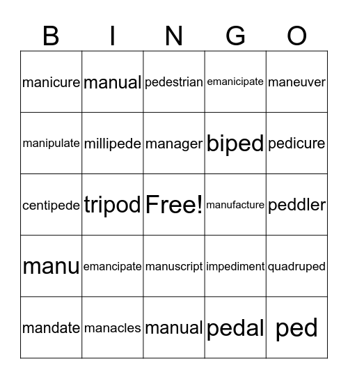 Man, Manu, Ped Bingo Card