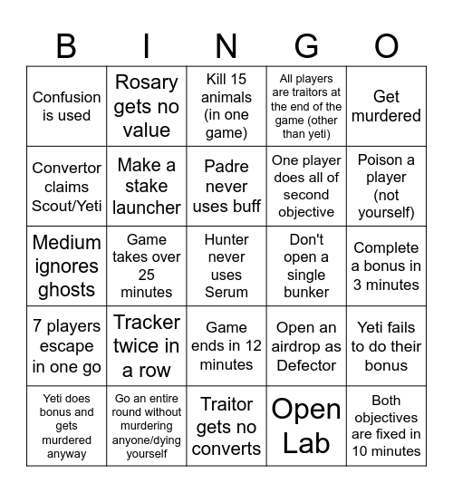 Project Winter bingo 3 Bingo Card