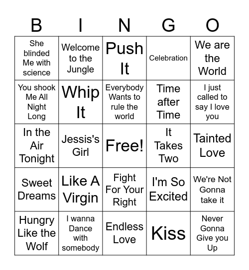 Music Bingo Card