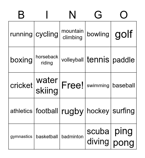 sports Bingo Card